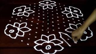 Simple flowers kolam with 158 middle  chukkala muggulu with dots rangoli design [upl. by Fital]