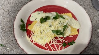 Butternut Squash Ravioli with a white savory sauce on top [upl. by Gabriella]