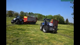 2 x New Holland T7315 blue power amp Pottïnger jumbo 7210  Herens à lautochargage [upl. by Adnolohs979]