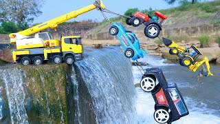 Bolero Car Swaraj Tractor Jcb 3dx Plus Mahindra Thar Accident Pulling Out Big Crane Machine  CS Toy [upl. by Ecinue722]