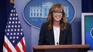 CJ Cregg From The West Wing Fills In At White House Press Briefing [upl. by Odlanyar59]