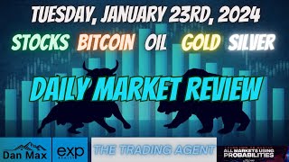 Daily Market Review for Tuesday January 23rd 2024 for Stocks Oil Bitcoin Gold and Silver [upl. by Latoniah]