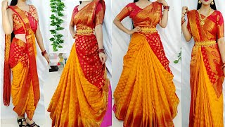 Bridal Silk Saree drap in 4 waySaree wearing stylesHeavy Silk saree DrapingLehanga saree drap [upl. by Nai]