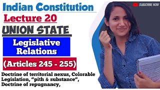 Indian Constitution L20  Legislative relations between Union amp State  Article 245 to 255 [upl. by Lenwood]