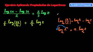 Aplicando Propiedades de Logaritmos Ejercicio 1 [upl. by Gregson]