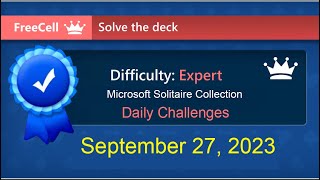 Microsoft Solitaire Collection FreeCell  Expert  September 27 2023 [upl. by Jud]