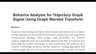 Behavior Analysis for Trajectory Graph Signal Using Graph Wavelet Transform [upl. by Sana]