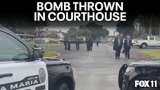 Courthouse explosion in Santa Maria injures 5 Suspect hid IED in bag [upl. by Leinadnhoj]