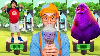 Ryans World and Blippi Fun World Try Grimace Shake Challenge in Real Life Tag with Ryan Update [upl. by Ahsaelat]