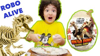 Emin unboxes Robo Alive DINO FOSSIL egg Surprise  Dinosaur toys [upl. by Lyris]