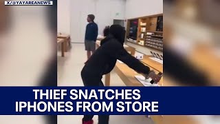 Thief steals iPhones from California Apple store [upl. by Atarman]