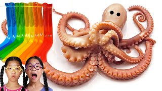 Octopus Color noodles Ice cup Mukbang TwinRoozi 쌍둥이루지 할머니 먹방 낙지 [upl. by Burg39]