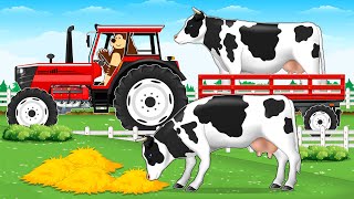 Farm Works Tractor Trailer for Transporting Milk from Dairy Cows  Vehicles Farm Life Animated [upl. by Bradney]