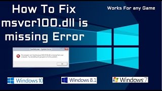 How To Fix msvcr100dll missing error  working 100   2017  Windows 108187 [upl. by Sherrill]