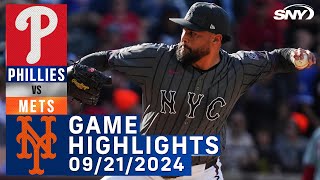 Mets vs Phillies 9212024  NY Mets Highlights  SNY [upl. by Sammie]