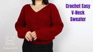 Crochet Easy VNeck Sweater With Basic Stitches [upl. by Treborsemaj]