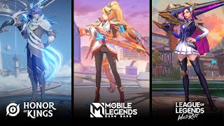 Caitlyn Lesley Shouyue  Skin Comparison  Mobile Legends VS Honor Of Kings VS Wildrift [upl. by Eniaj]