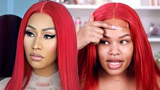 WATCH ME RECREATE  NICKI MINAJ BRIGHT RED SLEEK HAIR  Arnellarmon [upl. by Volnak]