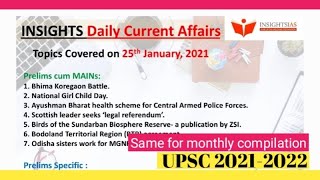 Insight IAS Daily Current Affairs • 25 January 2021 upsccurrentaffairs2021 [upl. by Kore]