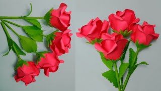 Handmade Paper Rose  Easy and Beautiful Paper Flower Rose Making  DIY Flowers [upl. by Enelyak]