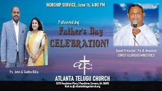 Atlanta Telugu Church Worship Service 6162024 Ps John amp Sudha Billa Preacher  Ps B Hosanna [upl. by Nuncia]