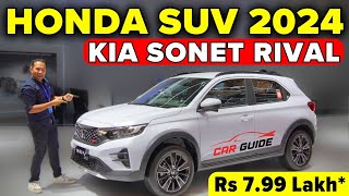 Honda WRV 2024 🔥 Kia Sonet Facelift Rival  ADAS  Turbo Petrol  New Honda SUV 2024  Nexon Rival [upl. by Namzed]