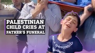 quotGoodbye father” Palestinian child cries at the funeral of his father and brother in the Gaza Strip [upl. by Aletha]