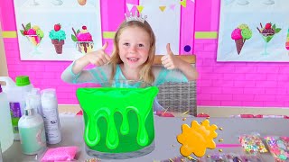 Nastya and Dad make slime with bright and colourful glitter [upl. by Eislel766]