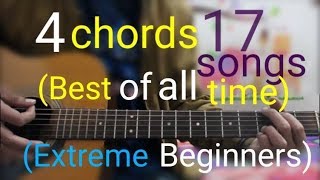 4 Chords 17 Best Songs Of all Time Extreme Beginners  Best Hindi Mashup guitar lesson [upl. by Nelhsa]