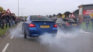 2x BMW M5 E60 V10 w Eisenmann Race Exhaust  INSANE BURNOUT [upl. by Aiuoqes]