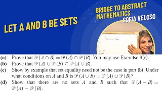 2212 Let A and B be sets a Prove that PA∩B  PA ∩ PB b Prove that PA ∪ PB⊆ PA∪B [upl. by Rairb720]