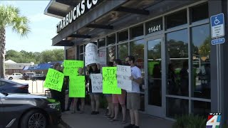 Employees at Mandarin Starbucks organize strike to demand higher wages better hours [upl. by Formenti]