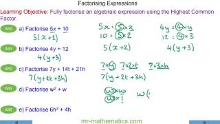 Factorising Algebraic Expressions [upl. by Wier953]