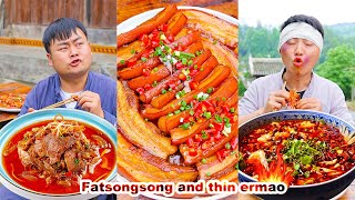 mukbang  Pork belly  Large pieces of meat  beef bones  Chinese food  songsong and ermao [upl. by Tewfik725]