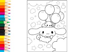 Cinnamoroll In The Sky With Balloons  Coloring Pages For Kids [upl. by Arema]