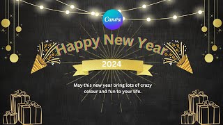 Happy New Year card design in Canva  Canva Tutorial  2024 [upl. by Airla]