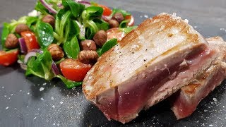 Thunfisch Steak mit Feldsalat und Honig Senf Dressing feat Nikllodeon mit Rezept Mori kocht [upl. by Tewell]