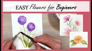 3 EASY Flowers ANYONE can Draw amp Paint with Watercolor Pencils StepbyStep Guide for Beginners [upl. by Stern127]