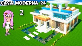 CASA MODERNA 24 CON PISCINA EN EL TEJADO EN MINECRAFT🏡 CÓMO HACER Y CONSTRUIR🌼 Parte 2 [upl. by Clifford]