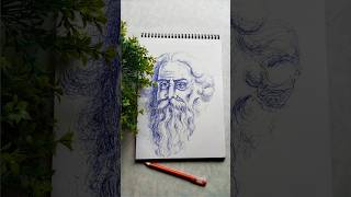 Rabindranath Tagore drawing with ballpoint pen 🥰 shortsfeed drawing shorts [upl. by Eisak]