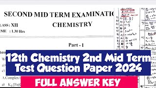 12th chemistry 2nd mid term test Question paper with answer key 2024Vincent Maths [upl. by Eluk187]