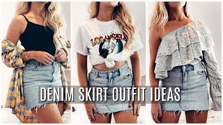 DENIM SKIRT OUTFIT IDEAS 2019  LOOKBOOK [upl. by Noryt]