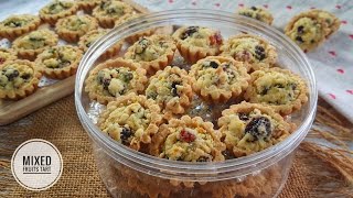 Tart Buah Campuran Kering Rangup Tanpa Telur  Eggless Dried Mixed Fruits Tart [upl. by Gaidano889]