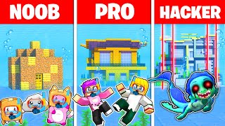 Minecraft NOOB vs PRO vs HACKER UNDERWATER LUCA HOUSE BUILD CHALLENGE LANKYBOX vs SEA MONSTERS [upl. by Margetts]