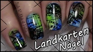 Landkarten Nageldesign  Easy Stamping Nail Art Design  Nägel lackieren [upl. by Alyhc]