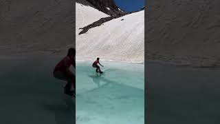 Alpine lake pond skim mountains snowboarding adventure [upl. by Herrick]