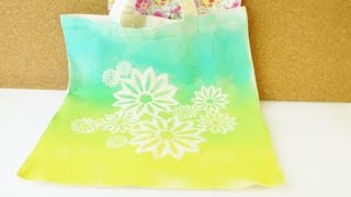 DIY Tasche mit Farbverlauf für den Sommer gestalten  Tolles Blumen Muster  Super einfach amp schnell [upl. by Hadeehsar]