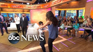 Boy 8 meets the bone marrow donor who saved his life live on GMA [upl. by Natassia543]