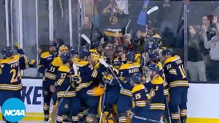 Quinnipiac scores in OT to defeat Wisconsin in DI mens hockey first round [upl. by Akerdal]