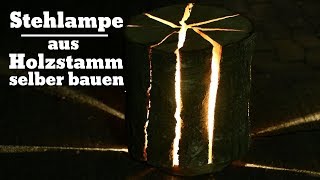 Stehlampe aus Holzstamm Baumstamm selber bauen [upl. by Nonnad30]